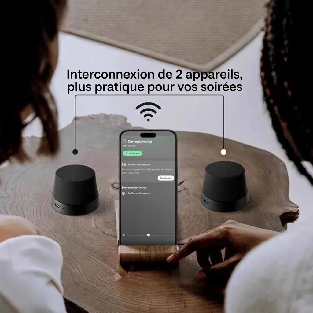 Enceinte magnétique sans fil Bluetooth 5.3 avec support pour téléphone, haut-parleur de 40 mm, son surround à 360°, appairage stéréo TWS, enceinte portable étanche IPX6