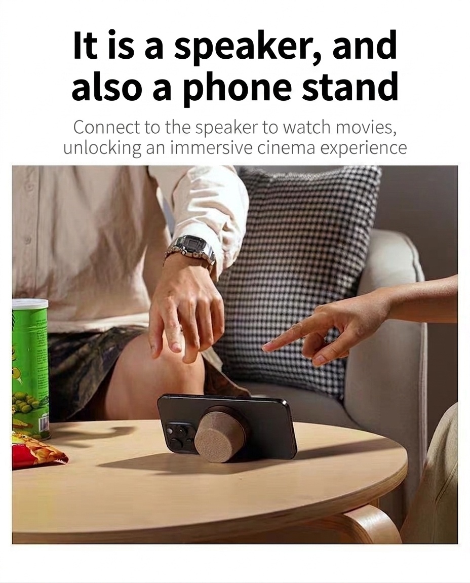 Altavoz inalámbrico magnético Bluetooth 5.3 con soporte para teléfono, controlador de 40 mm, sonido envolvente de 360°, emparejamiento estéreo TWS, altavoz portátil resistente al agua IPX6.