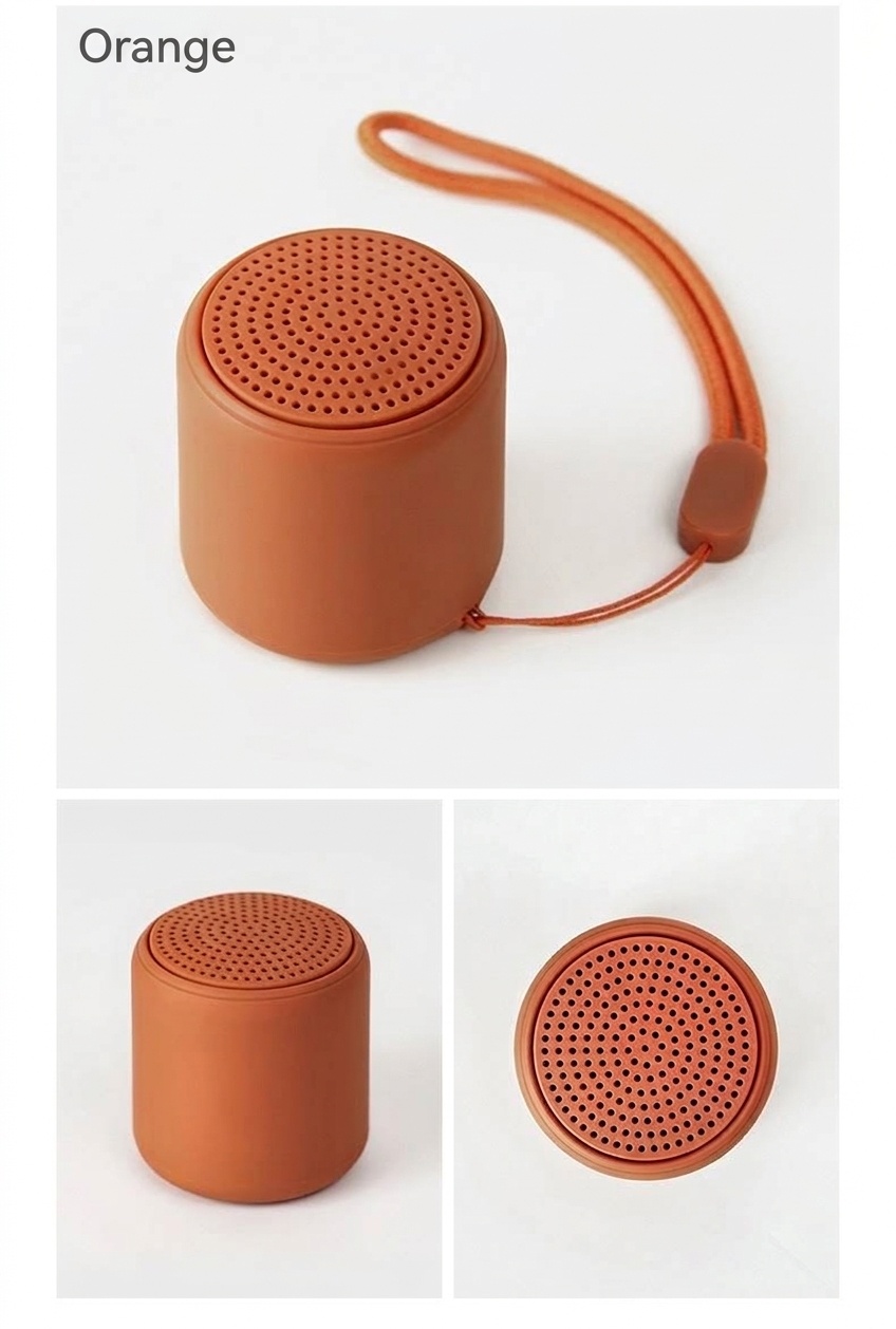 Mini enceinte portable Bluetooth 5.3 avec basses profondes, autonomie de 2 à 10 heures, design léger et dragonne pour une utilisation nomade.