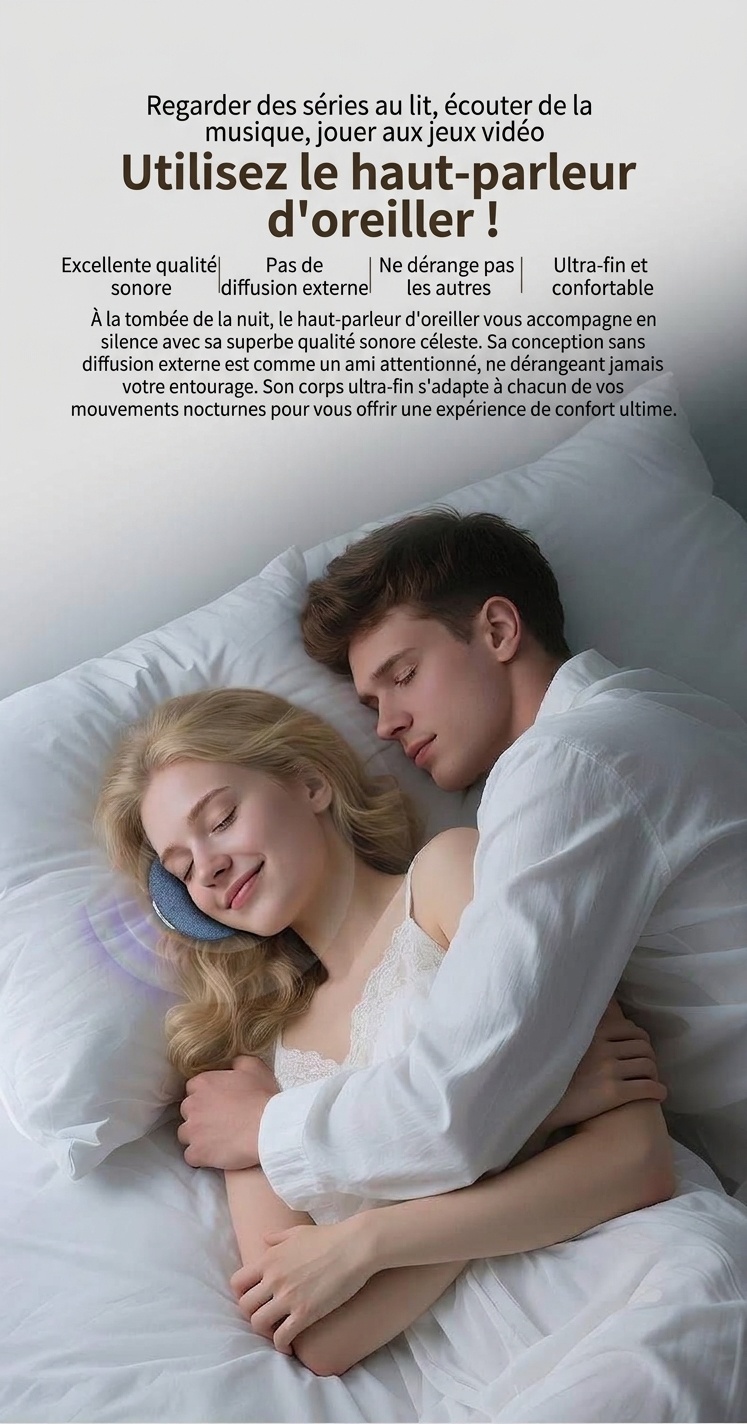 Machine à bruit blanc à placer sous l'oreiller pour favoriser le sommeil, haut-parleur Bluetooth 5.4 de 40 mm avec autonomie de 48 h et tissu doux pour la peau pour un sommeil profond