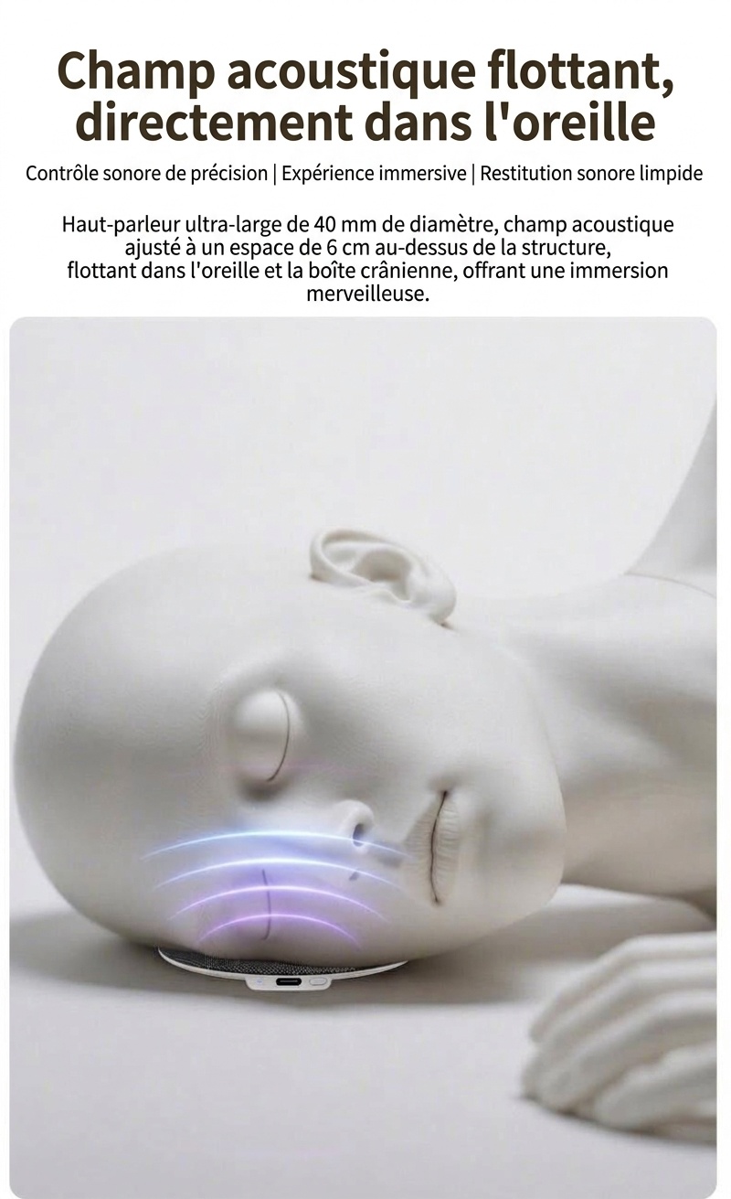 Machine à bruit blanc à placer sous l'oreiller pour favoriser le sommeil, haut-parleur Bluetooth 5.4 de 40 mm avec autonomie de 48 h et tissu doux pour la peau pour un sommeil profond