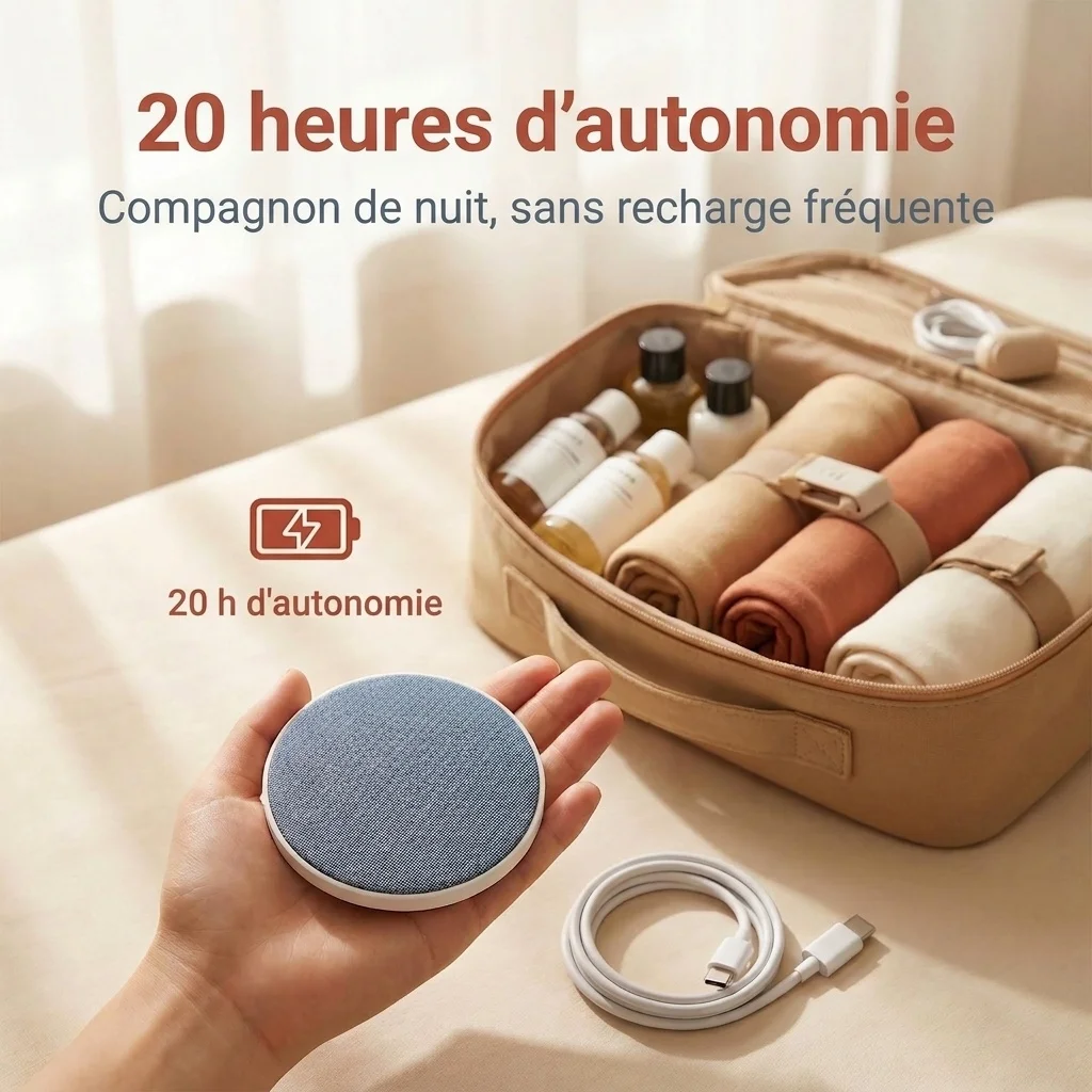 Machine à bruit blanc à placer sous l'oreiller pour favoriser le sommeil, haut-parleur Bluetooth 5.4 de 40 mm avec autonomie de 48 h et tissu doux pour la peau pour un sommeil profond