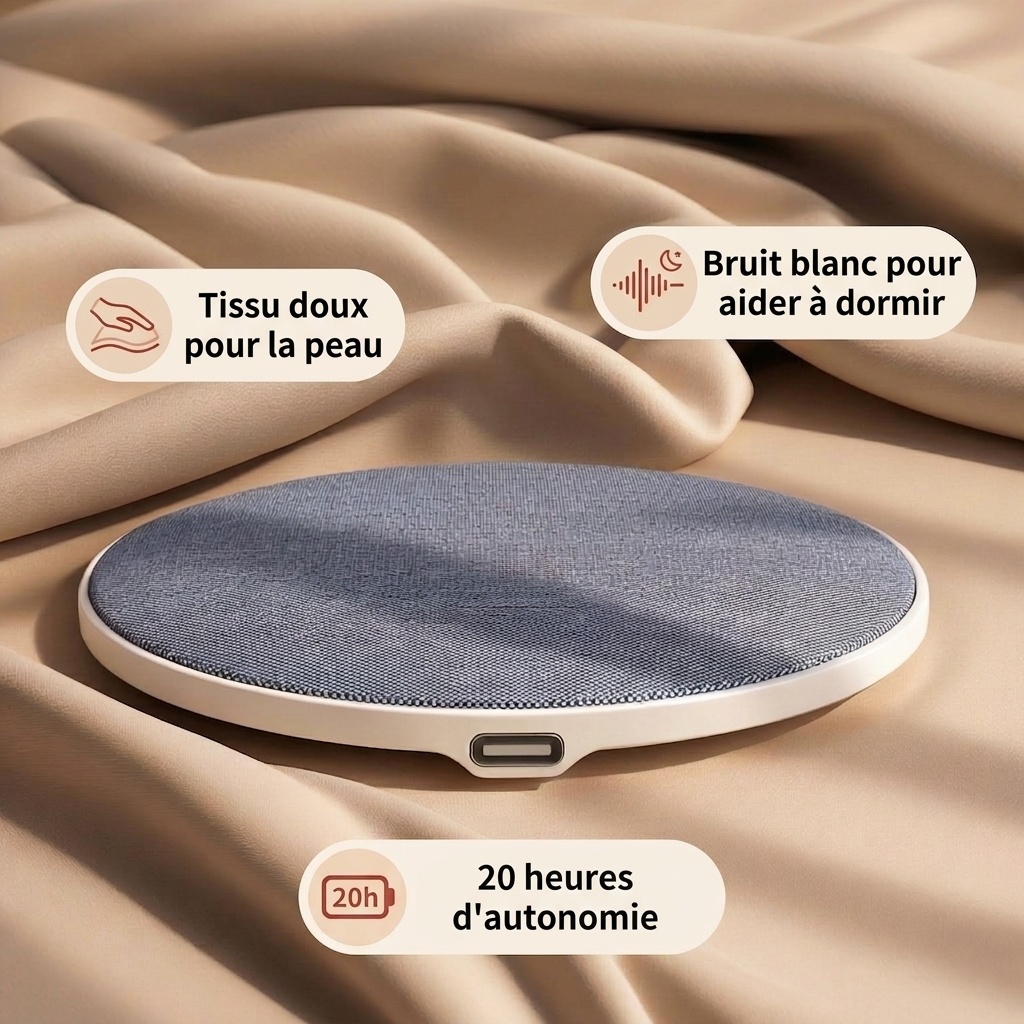 Machine à bruit blanc à placer sous l'oreiller pour favoriser le sommeil, haut-parleur Bluetooth 5.4 de 40 mm avec autonomie de 48 h et tissu doux pour la peau pour un sommeil profond