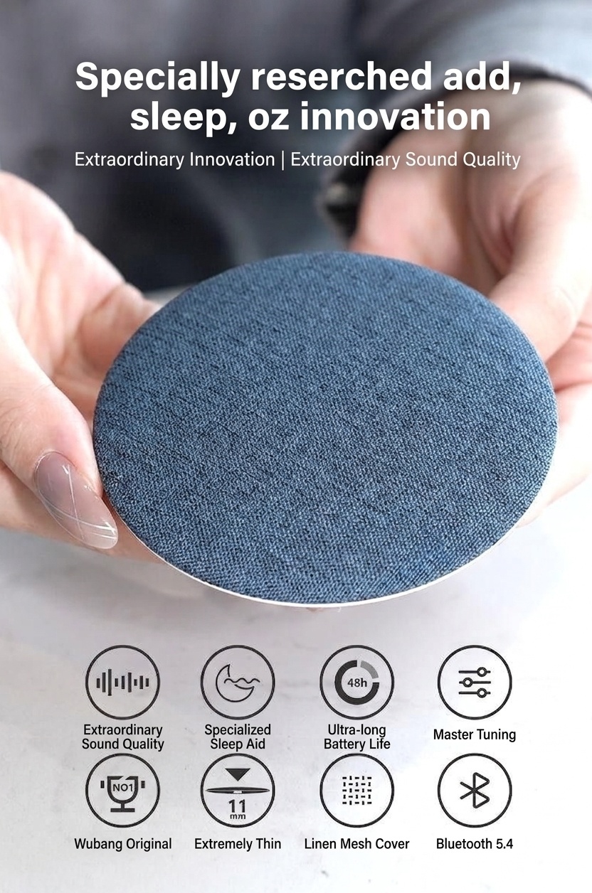 Under Pillow Sleep Aid White Noise Machine, 40mm Driver Bluetooth 5.4 Speaker with 48H Battery Life & Skin-Friendly Fabric for Deep Sleep