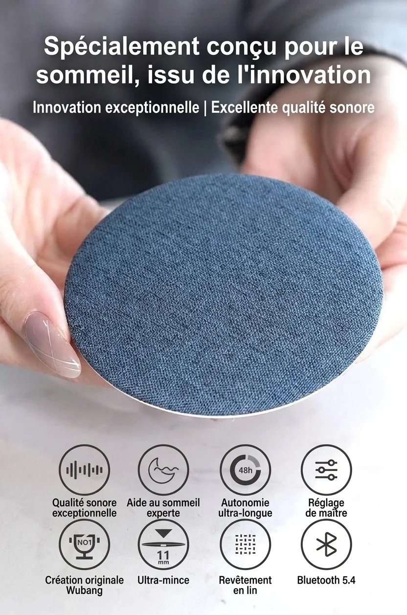 Machine à bruit blanc à placer sous l'oreiller pour favoriser le sommeil, haut-parleur Bluetooth 5.4 de 40 mm avec autonomie de 48 h et tissu doux pour la peau pour un sommeil profond
