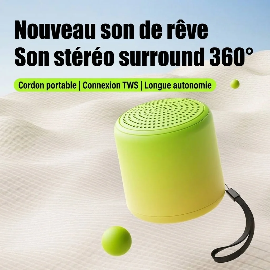 Enceinte Bluetooth 5.3 portable avec son stéréo à 360° et basses profondes, haut-parleur de 40 mm, 24 heures d'autonomie, microphone intégré à réduction de bruit pour des appels clairs.