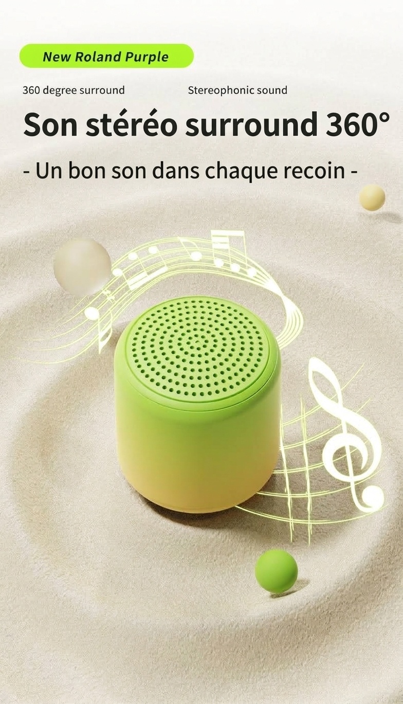 Enceinte Bluetooth 5.3 portable avec son stéréo à 360° et basses profondes, haut-parleur de 40 mm, 24 heures d'autonomie, microphone intégré à réduction de bruit pour des appels clairs.