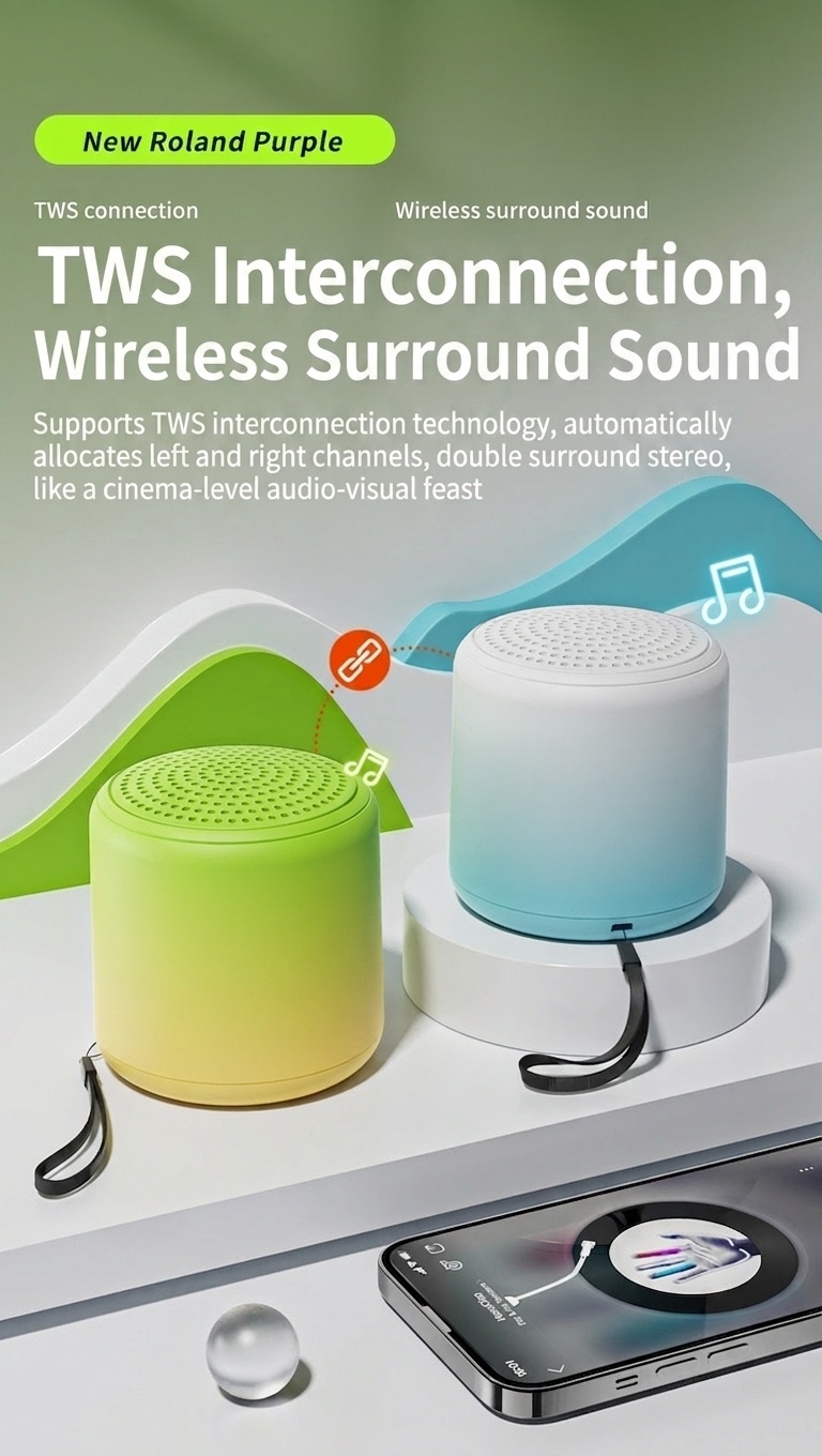Portable Bluetooth 5.3 Speaker with 360° Stereo Sound & Deep Bass, 40mm Driver, 24-Hour Playback, Built-in Noise-Cancelling Mic for Clear Calls