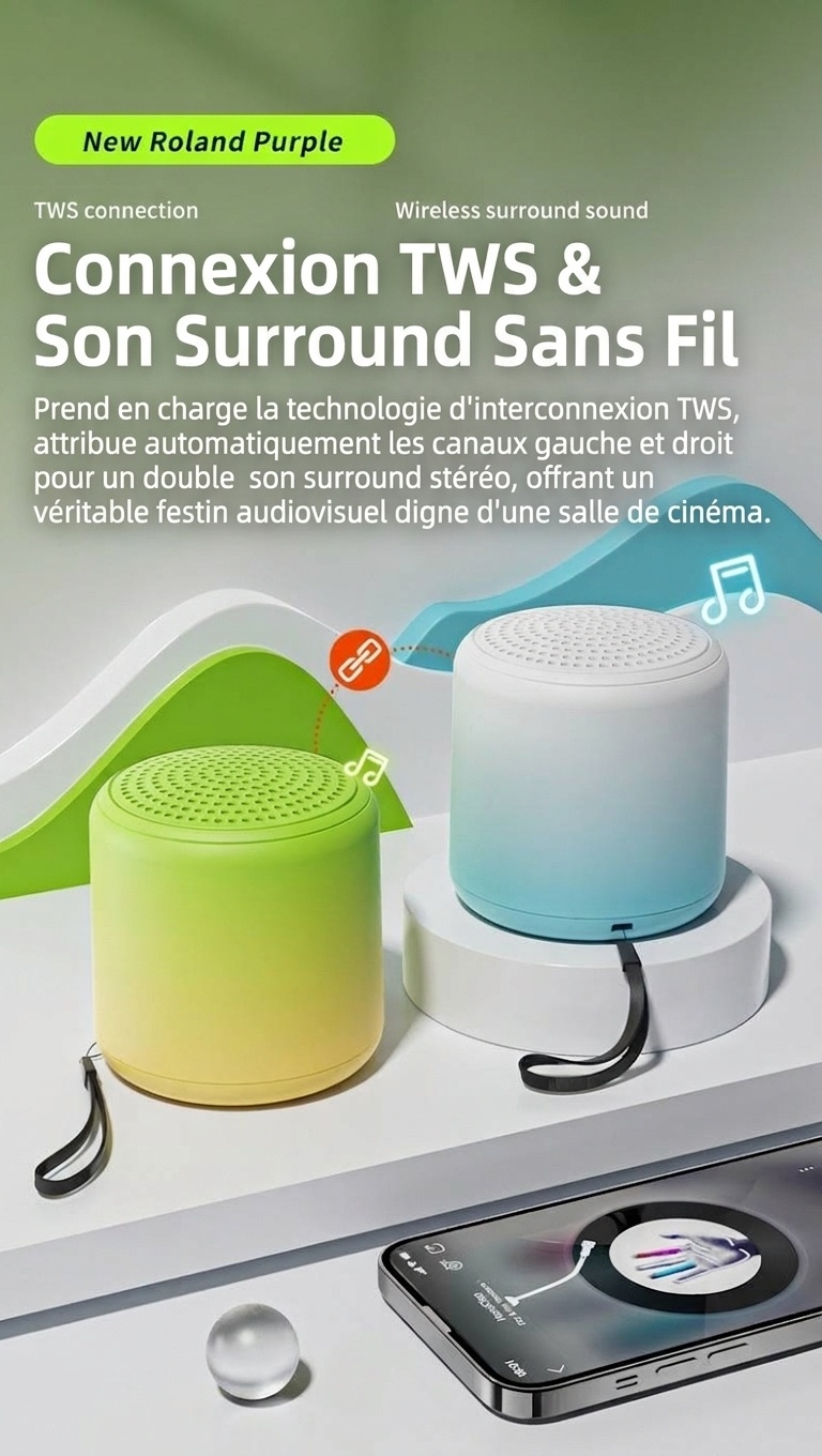 Enceinte Bluetooth 5.3 portable avec son stéréo à 360° et basses profondes, haut-parleur de 40 mm, 24 heures d'autonomie, microphone intégré à réduction de bruit pour des appels clairs.