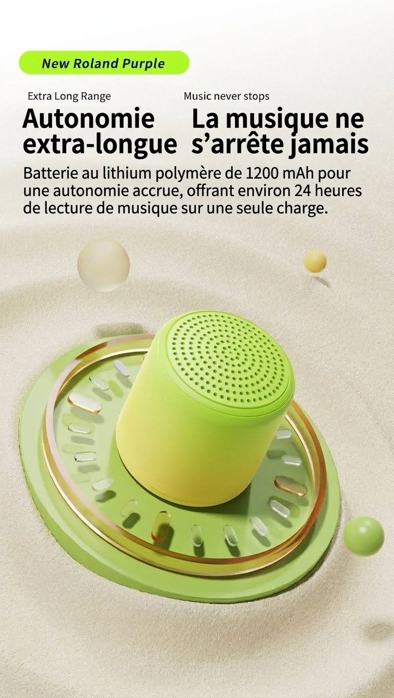 Enceinte Bluetooth 5.3 portable avec son stéréo à 360° et basses profondes, haut-parleur de 40 mm, 24 heures d'autonomie, microphone intégré à réduction de bruit pour des appels clairs.