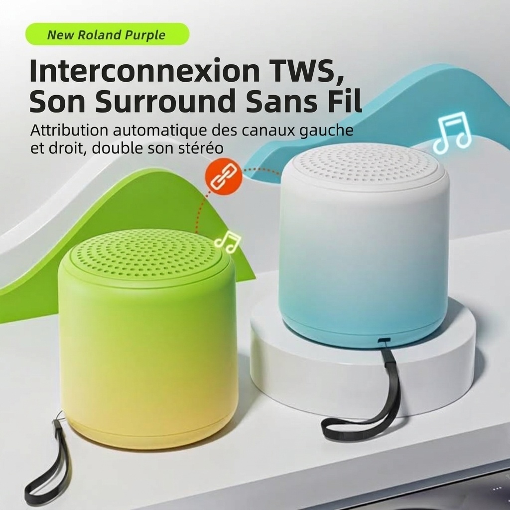 Enceinte Bluetooth 5.3 portable avec son stéréo à 360° et basses profondes, haut-parleur de 40 mm, 24 heures d'autonomie, microphone intégré à réduction de bruit pour des appels clairs.