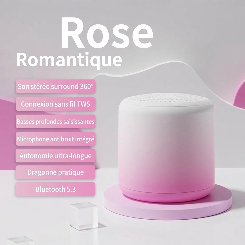 Enceinte Bluetooth 5.3 portable avec son stéréo à 360° et basses profondes, haut-parleur de 40 mm, 24 heures d'autonomie, microphone intégré à réduction de bruit pour des appels clairs.
