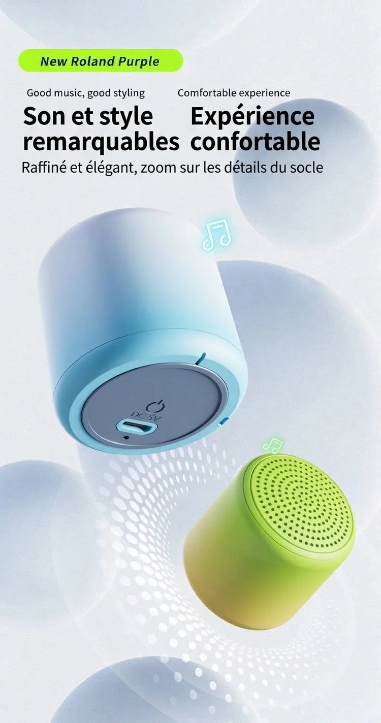 Enceinte Bluetooth 5.3 portable avec son stéréo à 360° et basses profondes, haut-parleur de 40 mm, 24 heures d'autonomie, microphone intégré à réduction de bruit pour des appels clairs.