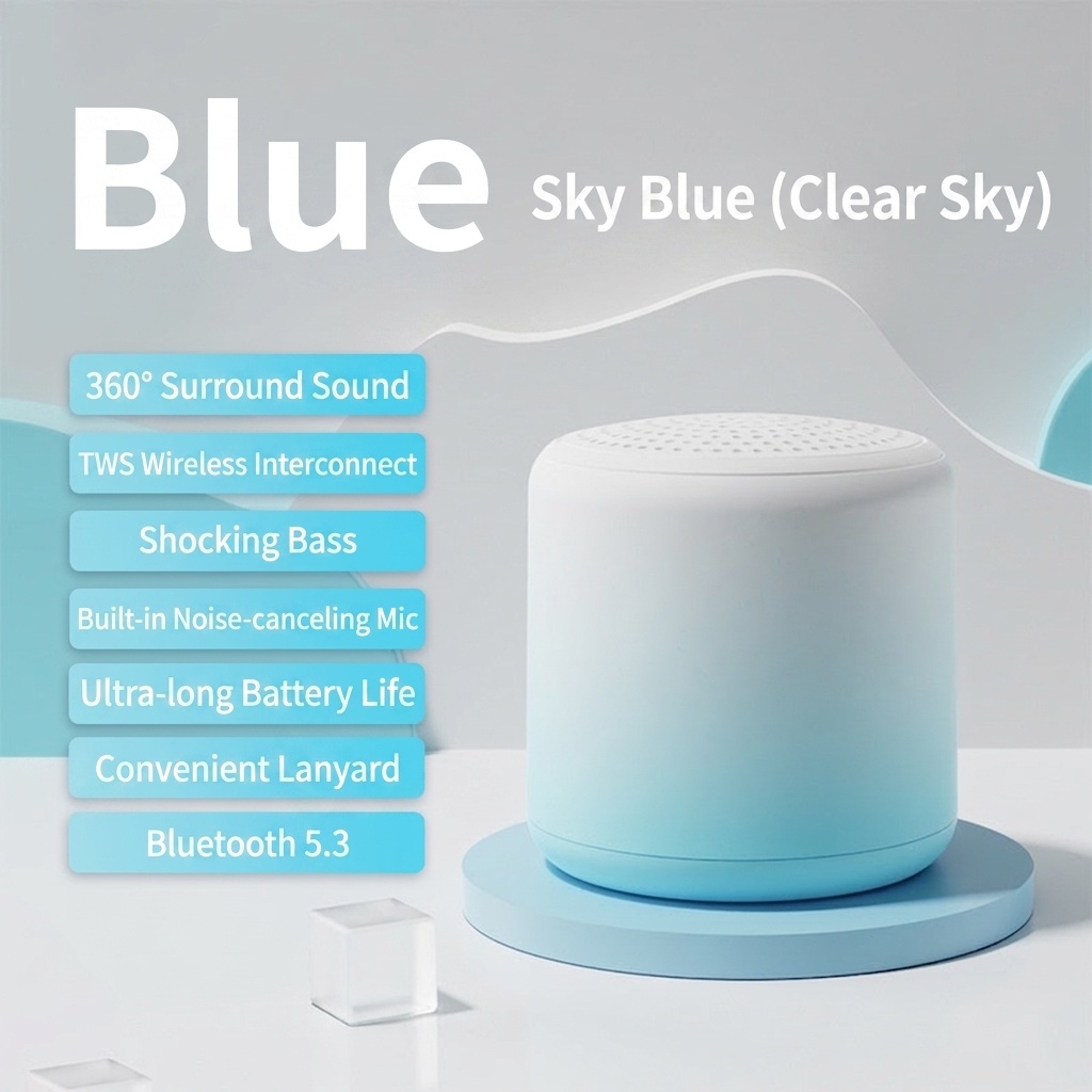 Portable Bluetooth 5.3 Speaker with 360° Stereo Sound & Deep Bass, 40mm Driver, 24-Hour Playback, Built-in Noise-Cancelling Mic for Clear Calls