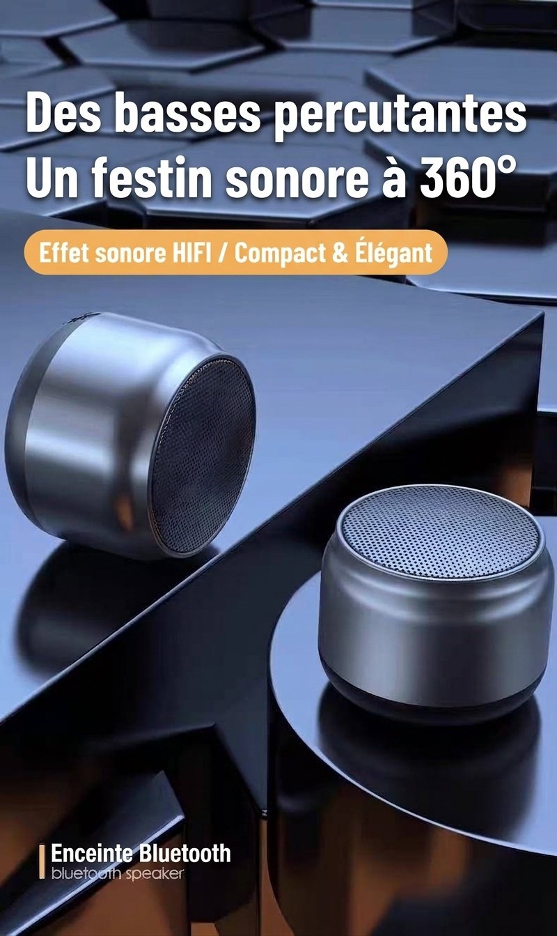 Enceinte portable sans fil Bluetooth 5.3, basses profondes et puissantes, son immersif à 360°, autonomie de 8 heures, appels mains libres, enceinte compacte