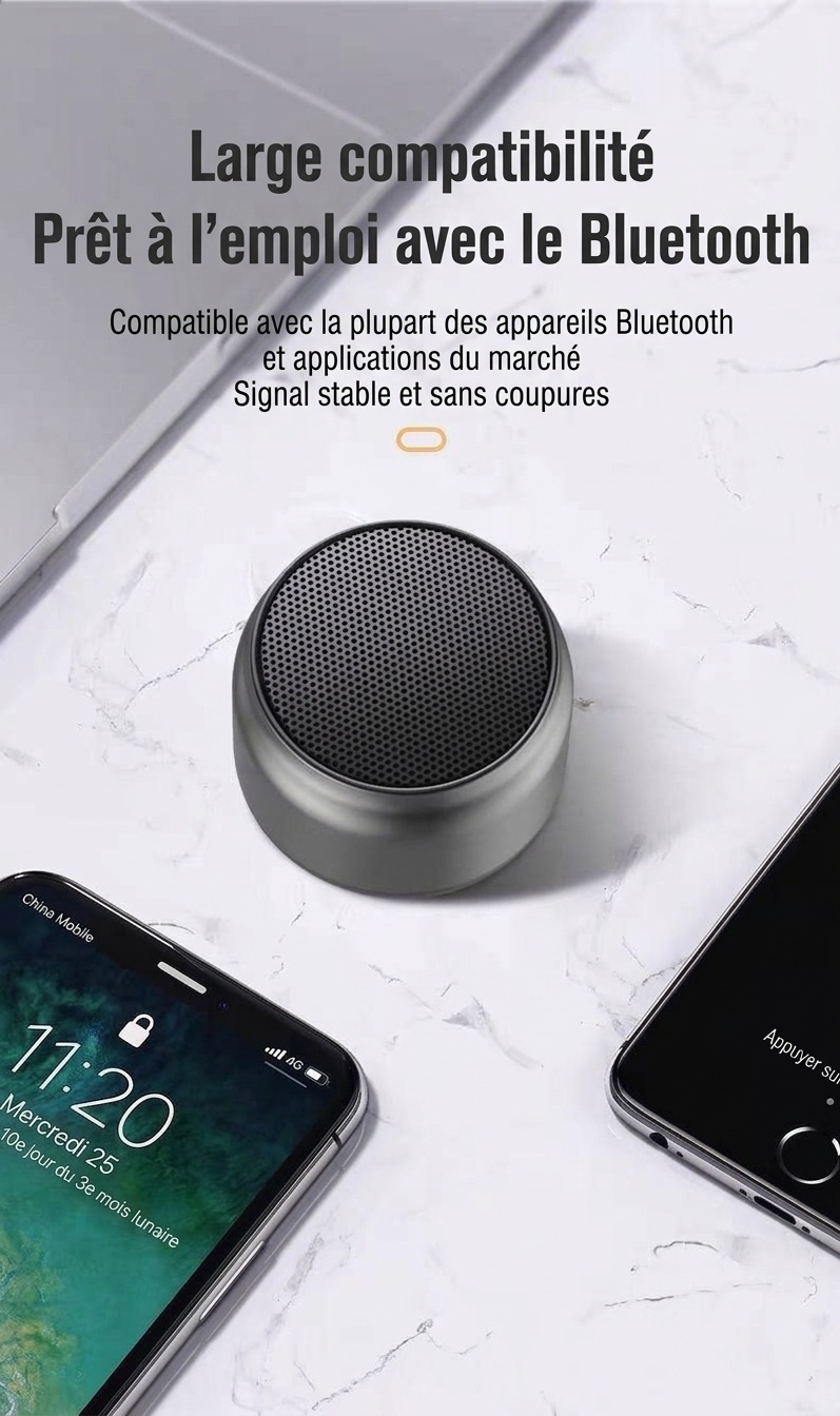 Enceinte portable sans fil Bluetooth 5.3, basses profondes et puissantes, son immersif à 360°, autonomie de 8 heures, appels mains libres, enceinte compacte