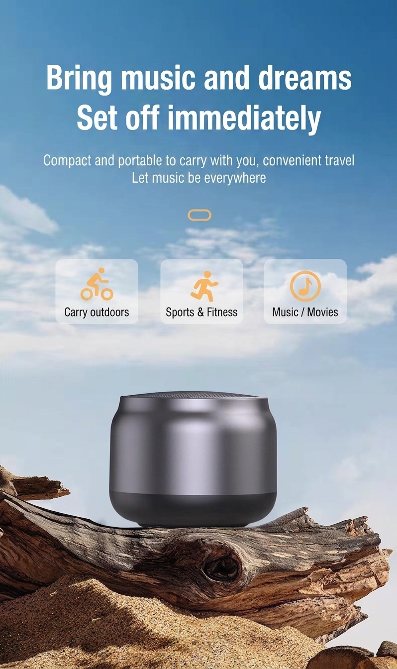 Portable Wireless Bluetooth 5.3 Speaker, Powerful Deep Bass & Immersive 360° Sound, 8-Hour Battery Life, Hands-Free Calling Compact Speaker