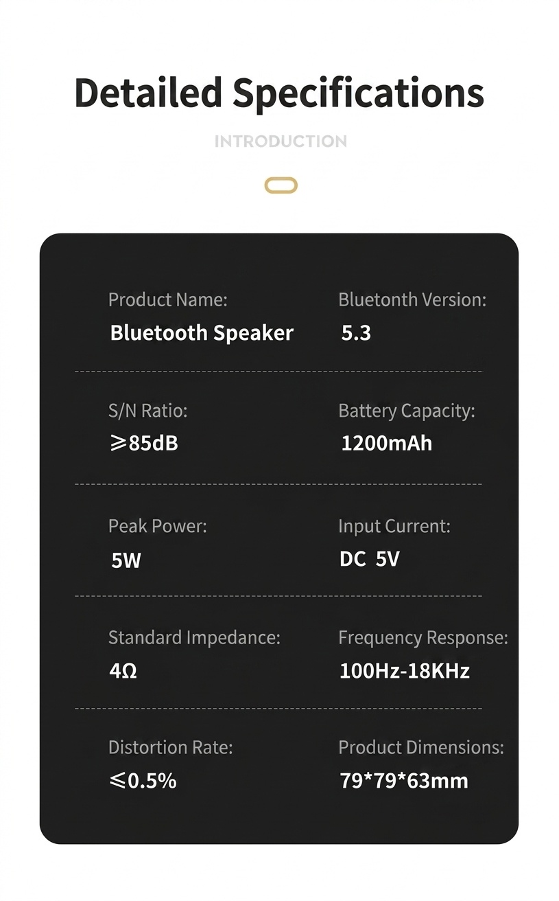 Portable Wireless Bluetooth 5.3 Speaker, Powerful Deep Bass & Immersive 360° Sound, 8-Hour Battery Life, Hands-Free Calling Compact Speaker