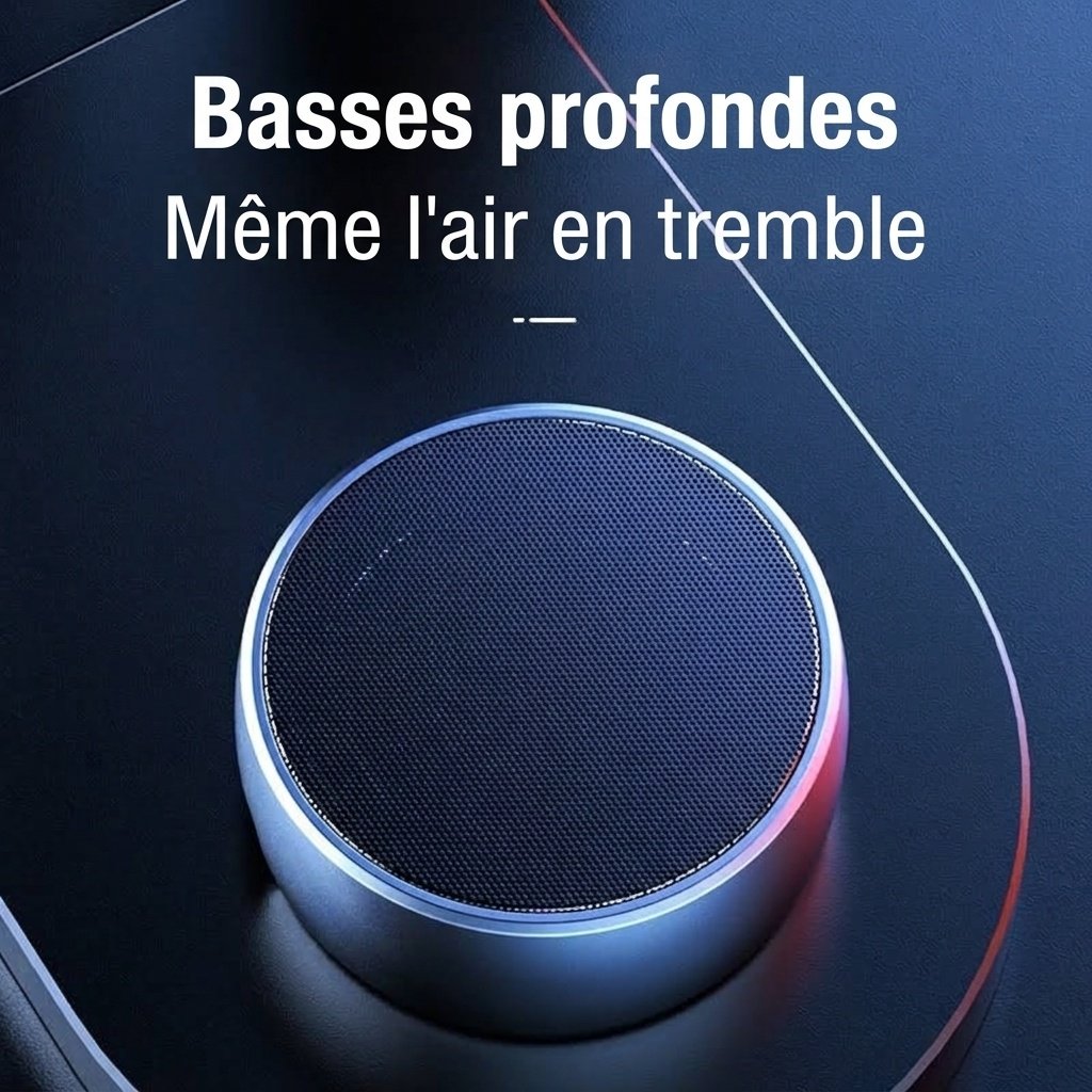 Mini enceinte Bluetooth portable avec basses profondes, 10 heures d'autonomie, entrée carte TF et AUX, audio sans fil compact et résistant pour une utilisation nomade.