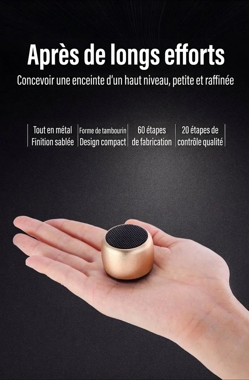 Enceinte Bluetooth portable ultra-compacte V5.0, son clair de 2 W, batterie de 280 mAh pour une autonomie prolongée, audio sans fil durable