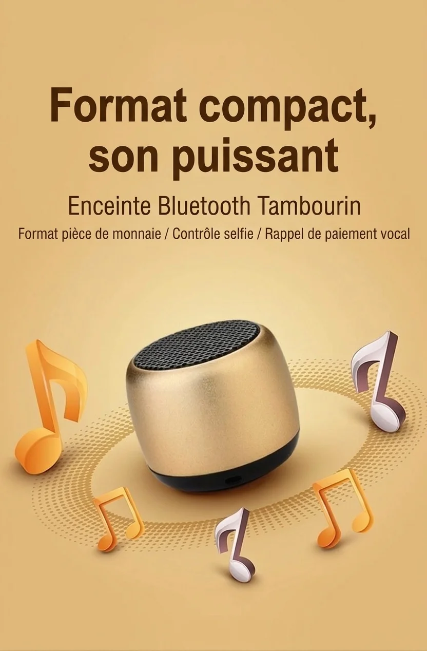 Enceinte Bluetooth portable ultra-compacte V5.0, son clair de 2 W, batterie de 280 mAh pour une autonomie prolongée, audio sans fil durable