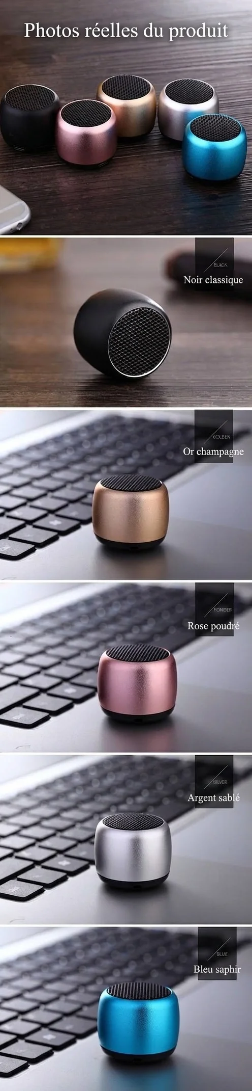Enceinte Bluetooth portable ultra-compacte V5.0, son clair de 2 W, batterie de 280 mAh pour une autonomie prolongée, audio sans fil durable