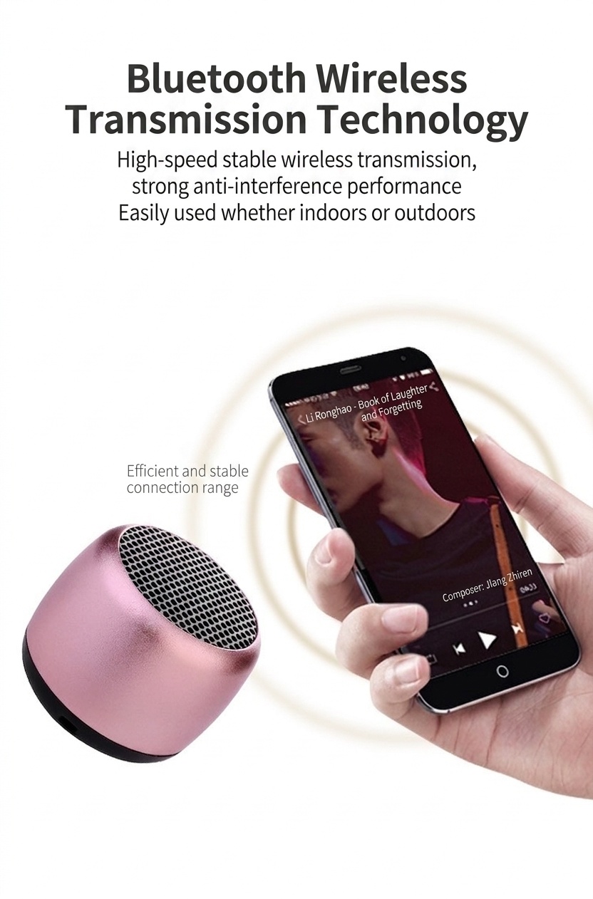 Altavoz Bluetooth V5.0 mini portátil ultracompacto, sonido nítido de 2 W, batería de 280 mAh para mayor tiempo de reproducción, audio inalámbrico duradero.