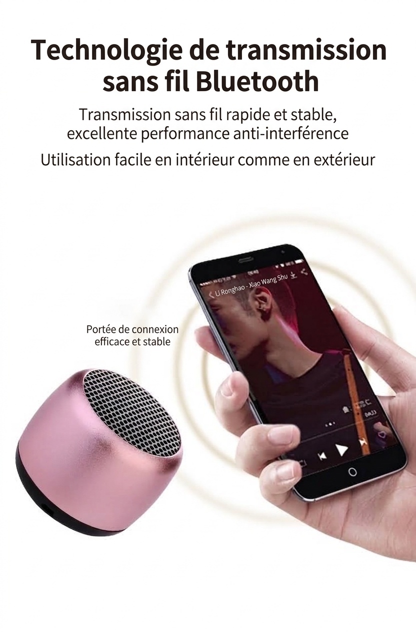 Enceinte Bluetooth portable ultra-compacte V5.0, son clair de 2 W, batterie de 280 mAh pour une autonomie prolongée, audio sans fil durable