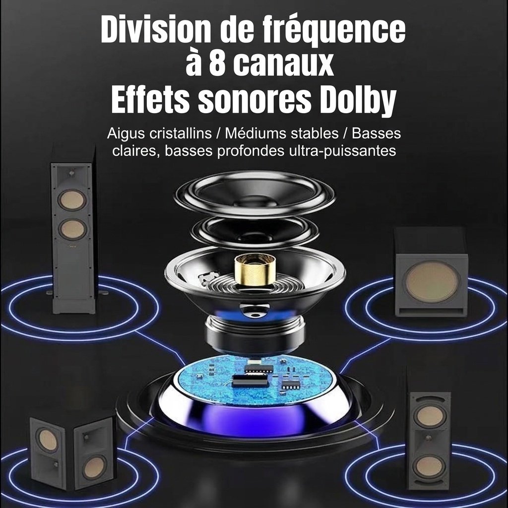 Mini enceinte Bluetooth portable, son puissant, batterie 500 mAh offrant 4 heures d'autonomie, options RGB éclatantes et design en métal résistant.