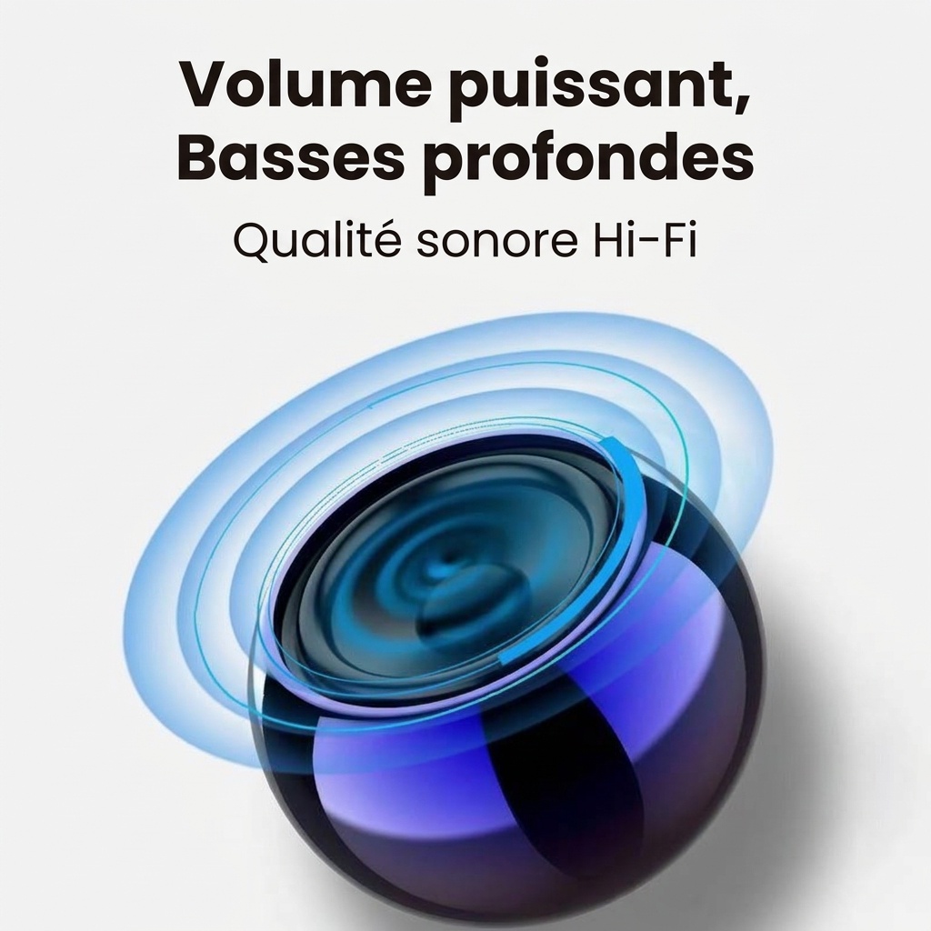 Mini enceinte Bluetooth portable, son puissant, batterie 500 mAh offrant 4 heures d'autonomie, options RGB éclatantes et design en métal résistant.