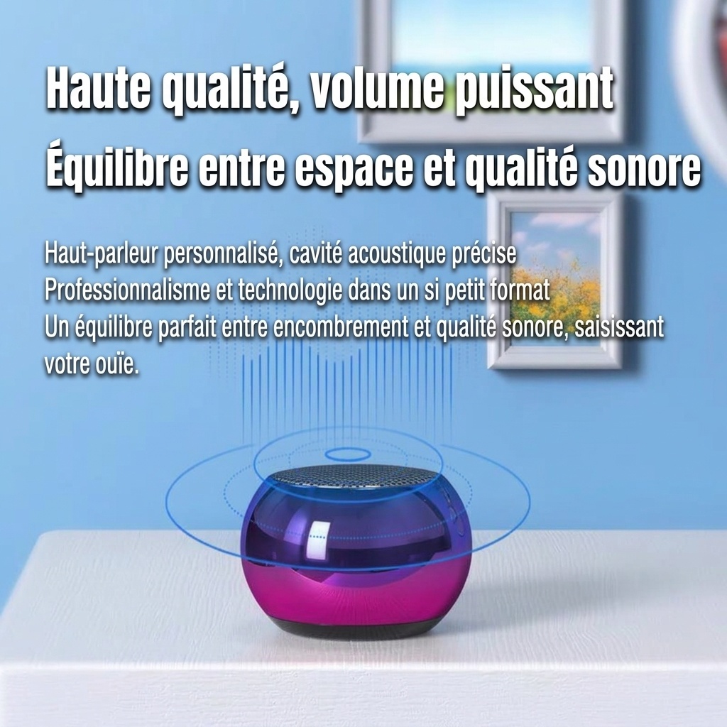 Mini enceinte Bluetooth portable, son puissant, batterie 500 mAh offrant 4 heures d'autonomie, options RGB éclatantes et design en métal résistant.