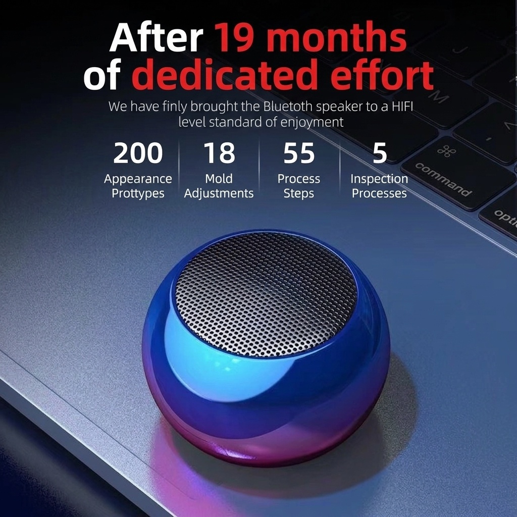 Mini Portable Bluetooth Speaker, Powerful Sound with 500mAh Battery for 4H Playtime, Vibrant RGB Options & Durable Metal Design