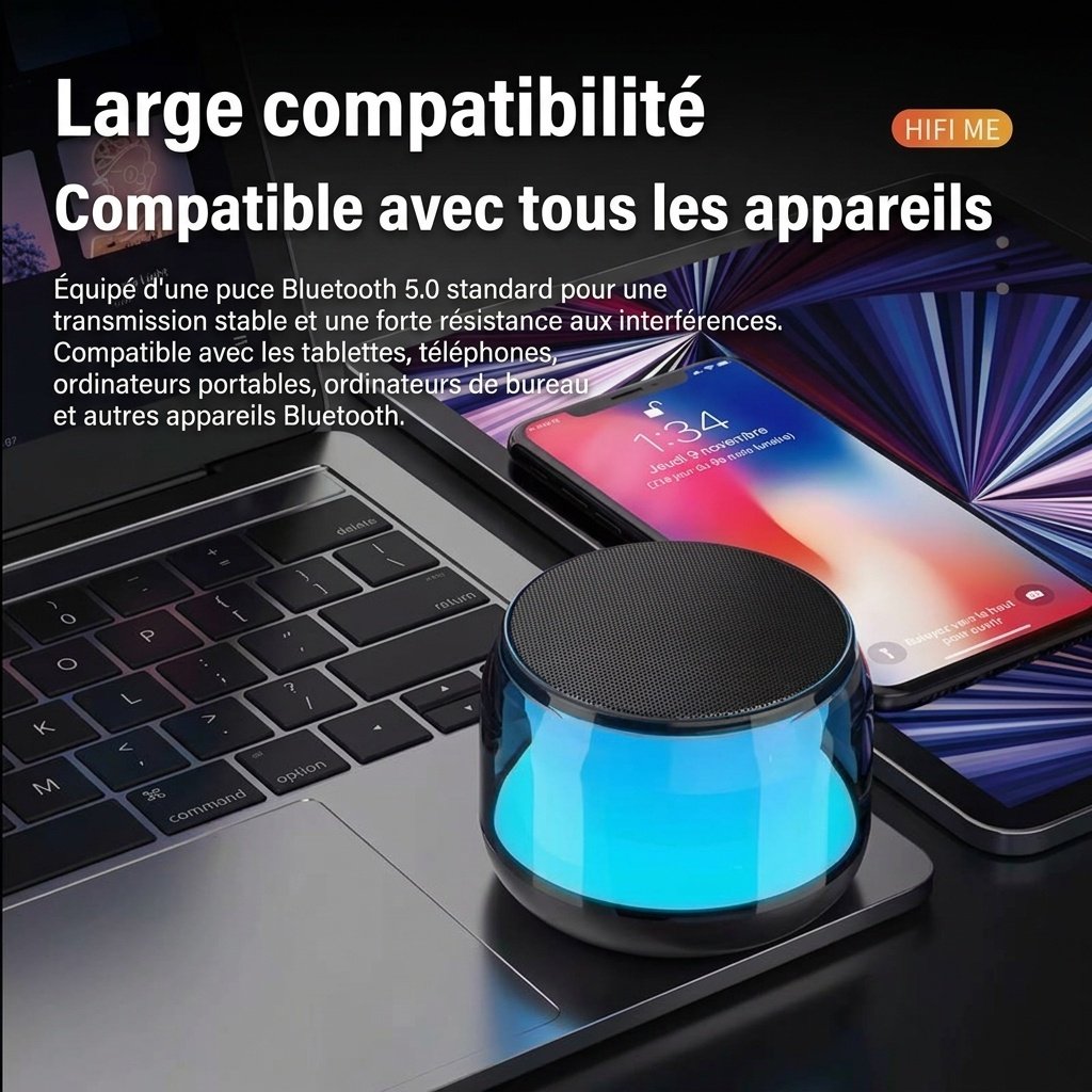 Enceinte sans fil RGB Bluetooth 5.0, spectacle de lumière LED portable, autonomie de 8 heures, son puissant et modes d'éclairage dynamiques