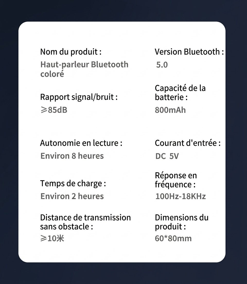 Enceinte sans fil RGB Bluetooth 5.0, spectacle de lumière LED portable, autonomie de 8 heures, son puissant et modes d'éclairage dynamiques
