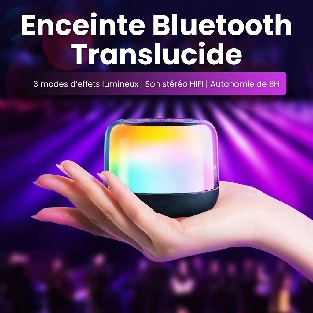 Enceinte sans fil RGB Bluetooth 5.0, spectacle de lumière LED portable, autonomie de 8 heures, son puissant et modes d'éclairage dynamiques