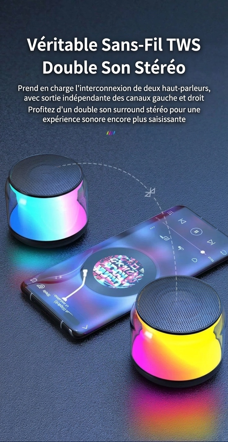 Enceinte sans fil RGB Bluetooth 5.0, spectacle de lumière LED portable, autonomie de 8 heures, son puissant et modes d'éclairage dynamiques
