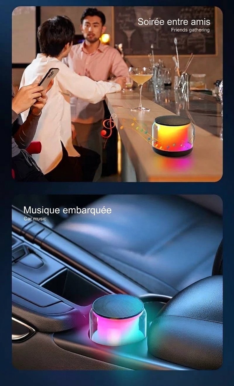 Enceinte sans fil RGB Bluetooth 5.0, spectacle de lumière LED portable, autonomie de 8 heures, son puissant et modes d'éclairage dynamiques