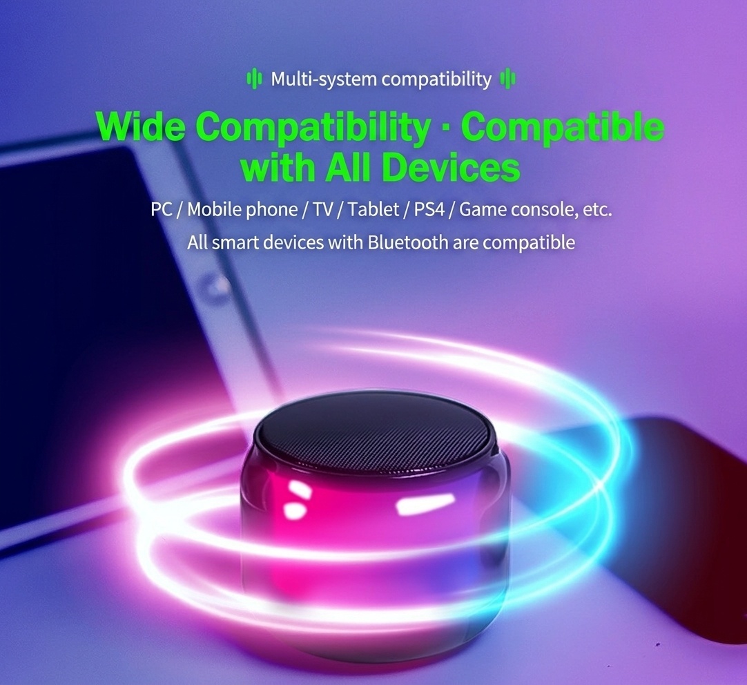 Altavoz inalámbrico RGB Bluetooth 5.0, espectáculo de luces LED portátil, 8 horas de duración de la batería, audio potente y modos de iluminación dinámicos.