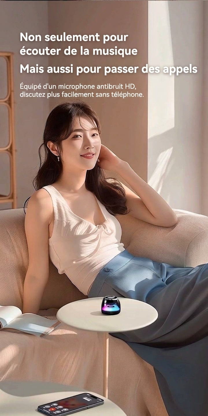 Enceinte portable Bluetooth 5.4 RGB avec base magnétique, son à 360°, éclairage dynamique, 8 heures d'autonomie, enceinte sans fil résistante et facile à fixer.