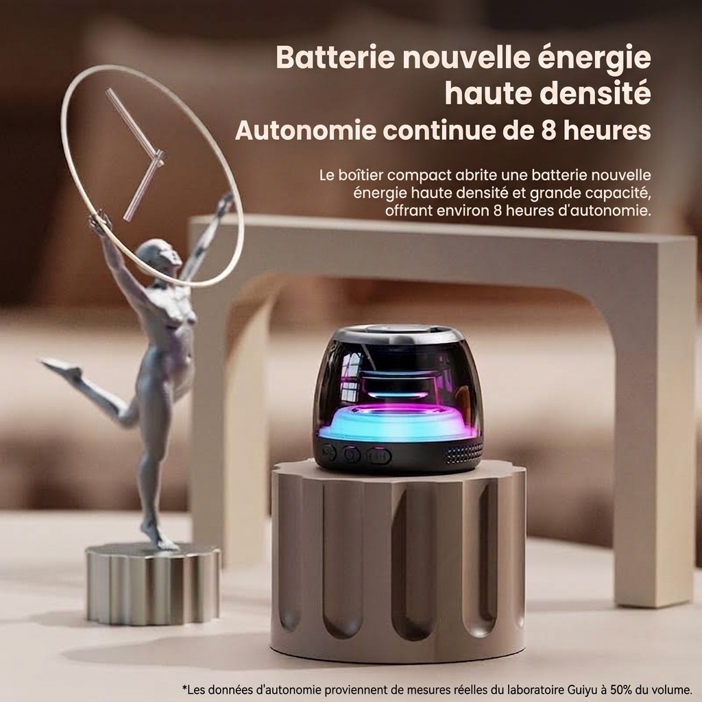 Enceinte portable Bluetooth 5.4 RGB avec base magnétique, son à 360°, éclairage dynamique, 8 heures d'autonomie, enceinte sans fil résistante et facile à fixer.