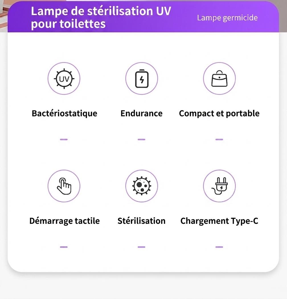 Lampe de stérilisation UV étanche RGB anti-virus pour toilettes avec veilleuse automatique et détecteur de mouvement