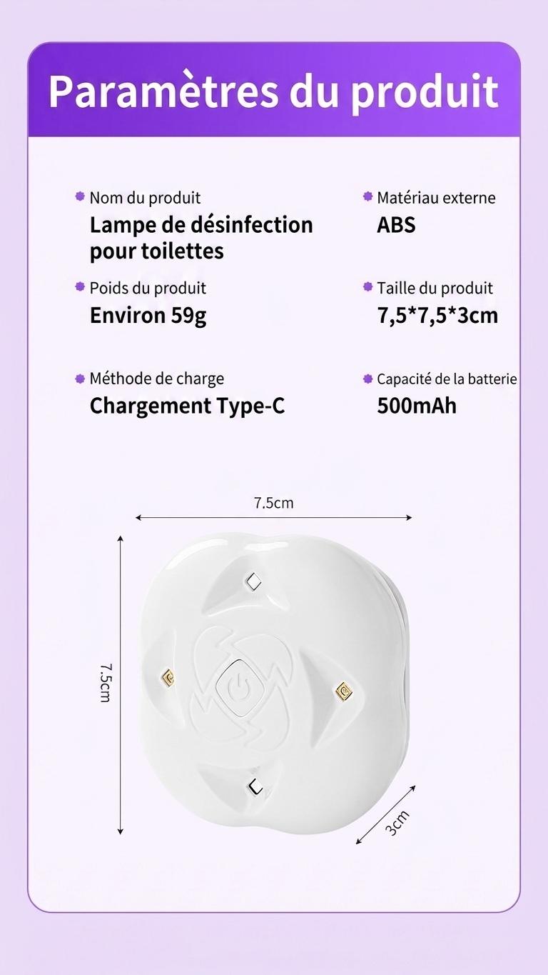 Lampe de stérilisation UV étanche RGB anti-virus pour toilettes avec veilleuse automatique et détecteur de mouvement