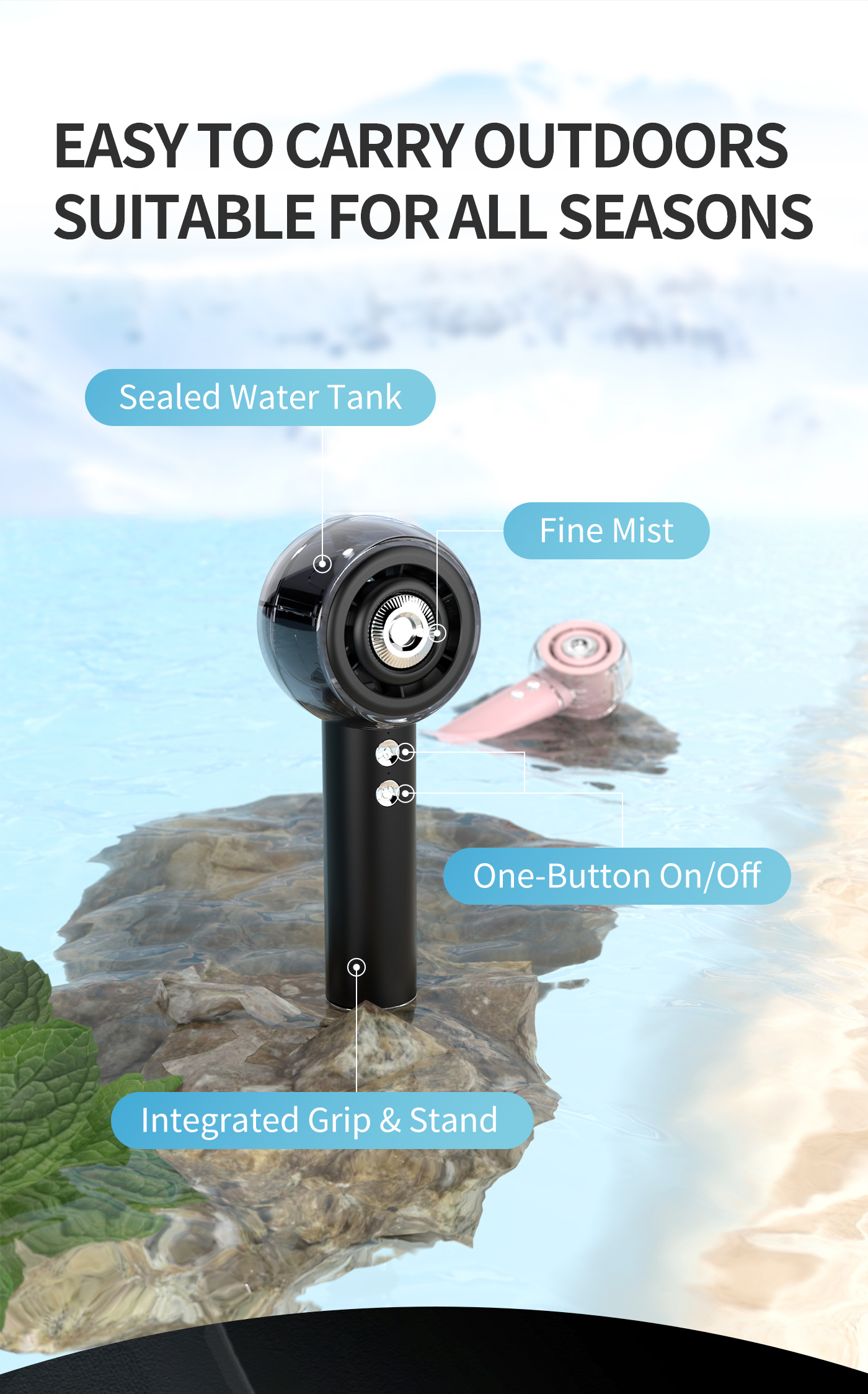 Supercooler Mini-Handventilator in Klimaanlagenform für Hitzewellen