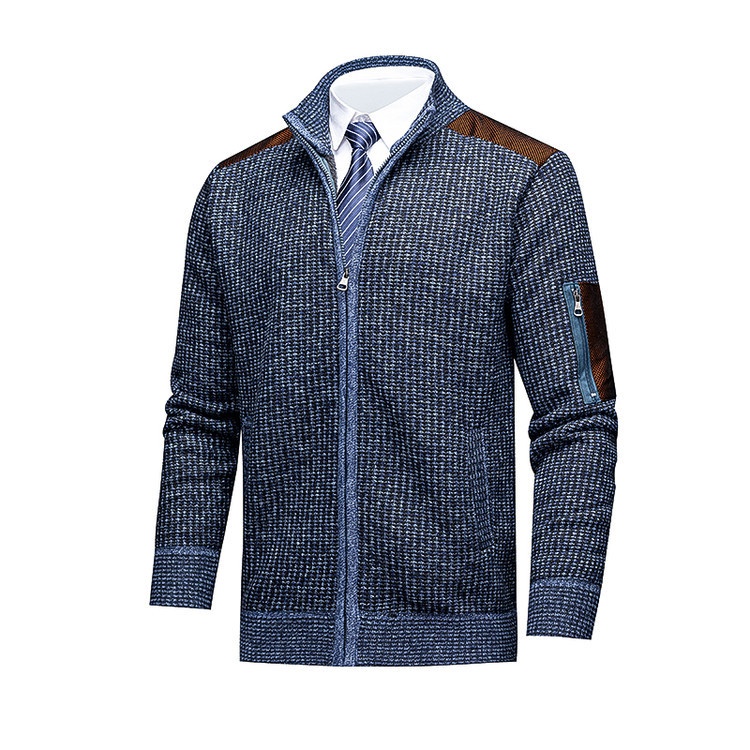 Men's Stand Collar Knit Cardigan Jacket - Fleece Lined Warm Sweater
