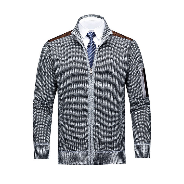 Men's Stand Collar Knit Cardigan Jacket - Fleece Lined Warm Sweater