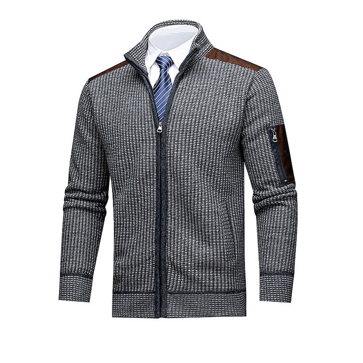 Men's Stand Collar Knit Cardigan Jacket - Fleece Lined Warm Sweater