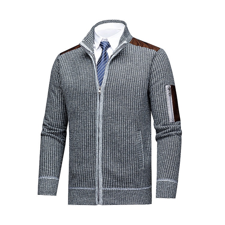 Men's Stand Collar Knit Cardigan Jacket - Fleece Lined Warm Sweater