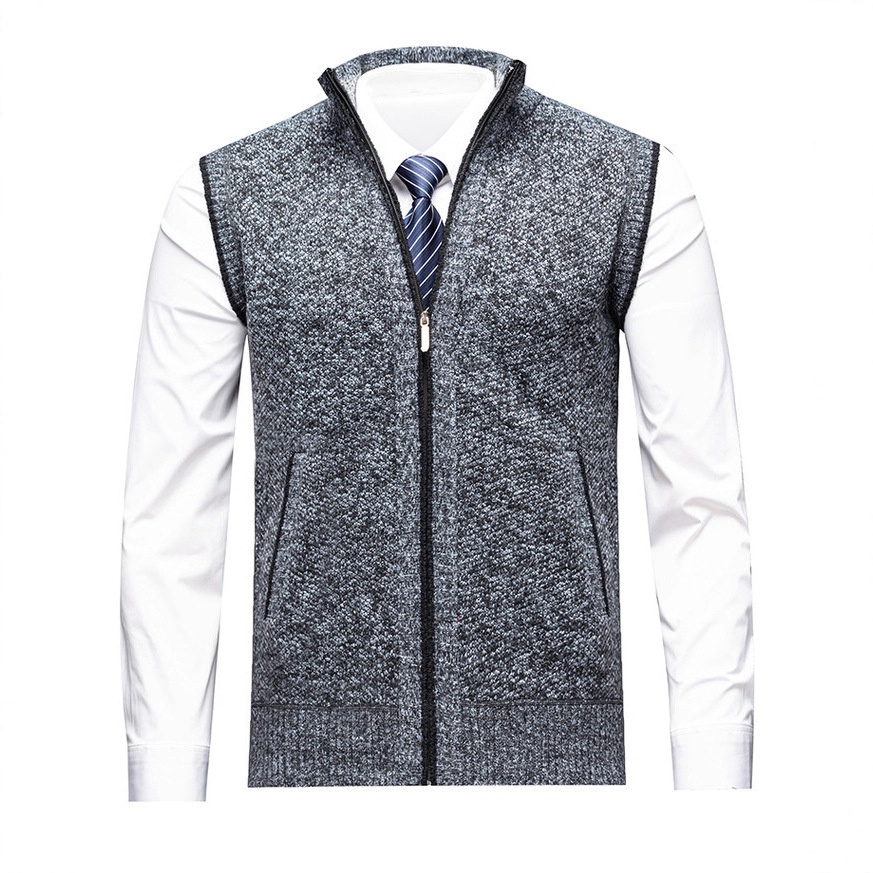 Men's Stand Collar Knit Vest Sleeveless Casual Zip-Up Sweater Jacket