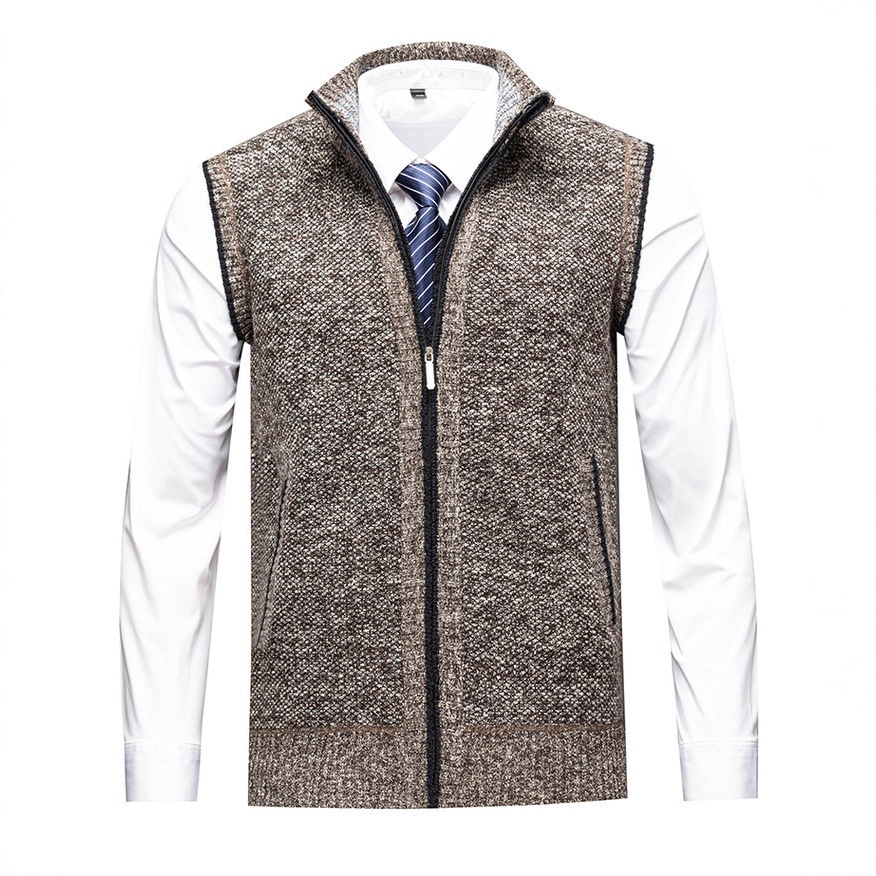 Men's Stand Collar Knit Vest Sleeveless Casual Zip-Up Sweater Jacket
