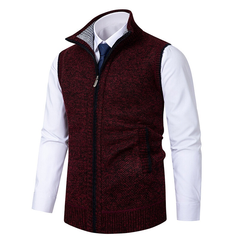 Men's Stand Collar Knit Vest Sleeveless Casual Zip-Up Sweater Jacket